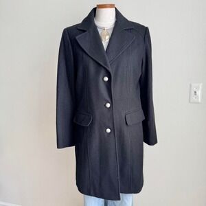 Y2K Black Wool Blend Coat Military XL